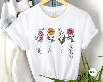 Custom Birth Month Flower Shirt: Personalized Kids Name Floral Grandma Gift Outfit