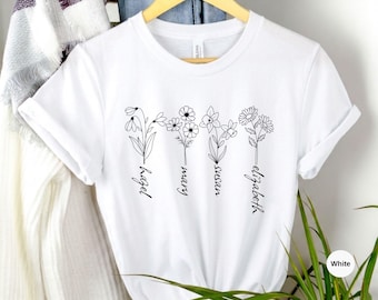 Custom Birth Flower Shirt: Minimalist Line Art Mama Tee, Personalized Grandkids Garden Outfit
