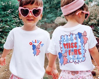 Custom Little Miss Firecracker Shirt: Patriotic 4th July Kids Tee, Toddler Gift Outfit