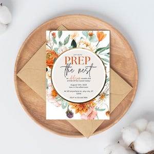 Redigerbar mall för höstfest med bosättning, minipaket: Förbered boet för babyshower-inbjudan och checklista, digital nedladdning direkt