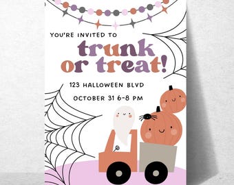 Trunk or Treat Flyer Editable Instant Digital Download, Kids Trick or Treat Invitation Template, Cute School Halloween Party Poster