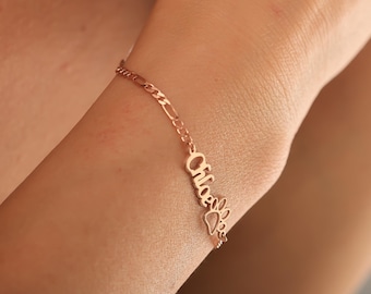 Pet Name Bracelet Personalized Paw Print Jewelry Tiny Dog Cat Paw Bracelet Custom Pet Lover Gift Minimalist Animal Bracelet