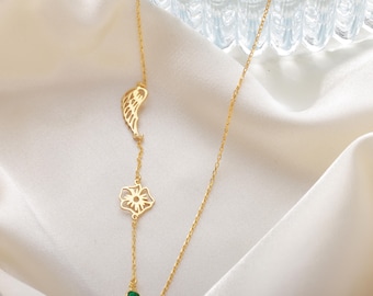Colar em Prata de Lei com Asa de Anjo e Pedra de Nascimento: Joia Memorial, Colar para Luto por Aborto Espontâneo e Perda Gestacional