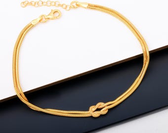 Love Knot Bracelet by Caitlyn Minimalist, Double Snake Chain Bracelet, Perfect Friendship Jewelry, Valentine Gift,  Couples Gift
