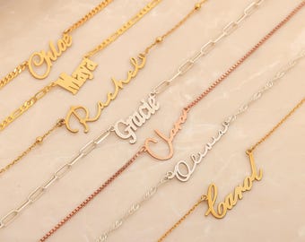 Collar con nombre de oro de 14 quilates, colgante con nombre personalizado, joyería minimalista con nombre para mujer, regalo para ella.