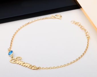Personalized Birthstone Name Bracelet, Name Bracelet with Birthstone - Dainty Custom Gift for Her, Christmas Gift