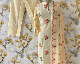 Indian Traditional Cotton Embroidered Anarkali Kurta With Pant With Designer Dupatta Suit Anarkali Kurti Suit Long Anarkali Kurta pant