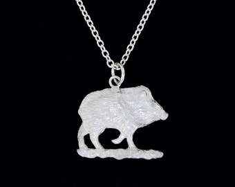 Sterling Silver Javelina Peccary Razor Back Pendant or Necklace (Optional Chain)