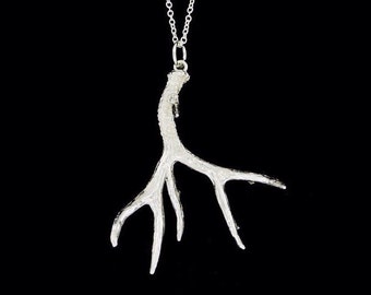 Sterling Silver Mule Deer Antler Necklace (Optional Chain)