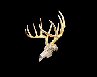 14k Gold Deer Skull Sculpture: Two-Tone Miniature Buck
