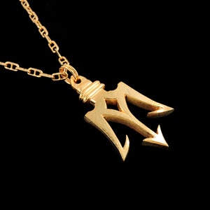 Large 14k Yellow Gold Poseidon's Trident Pendant or Necklace (Optional Chain) image 5