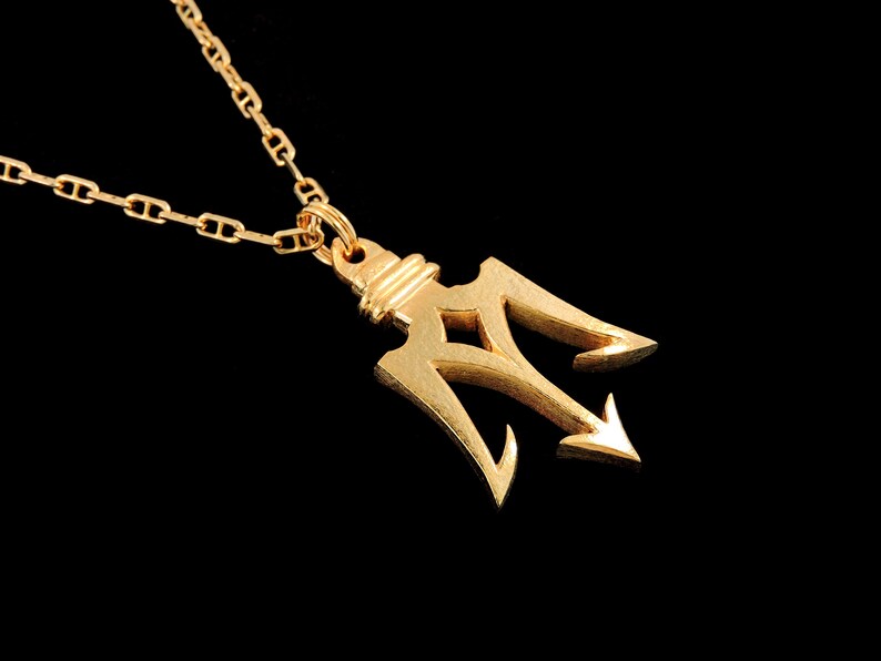 Large 14k Yellow Gold Poseidon's Trident Pendant or Necklace (Optional Chain) image 5