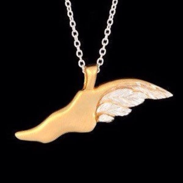 Sterling Silver with 22k Yellow Gold plated Hermes Flying Shoe Pendant or Necklace (Optional Chain)