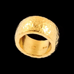 XL Solid 2 Troy ounce 24k Pure Gold Hammered Finish Ring.
