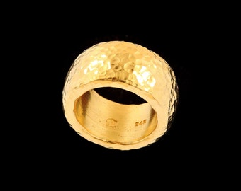 XL Solid 2 Troy ounce 24k Pure Gold Hammered Finish Ring.