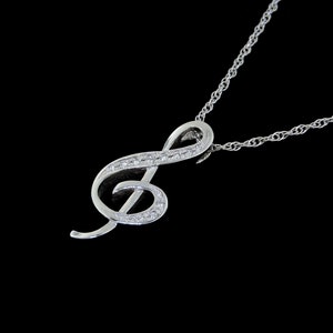 14k White Gold Treble Clef with .10ct T.W SI1 G-H Diamonds Pendant or Necklace (Optional Chain)