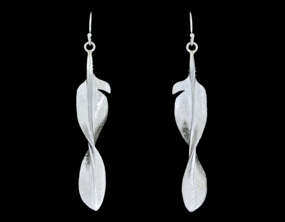 Twisted Cork Screw Sterling Silver Eagle Feather Earrings