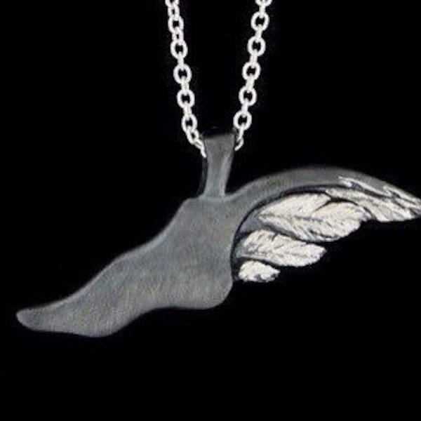 Sterling Silver Oxidized Mercury's Winged Foot Hermes Winged Shoe Pendant or Necklace (Optional Chain)