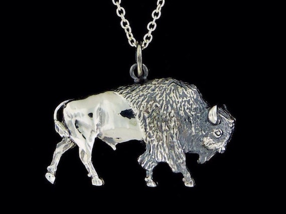 Sterling Silver Oxidized American Bison Pendant or Necklace (Optional Chain)