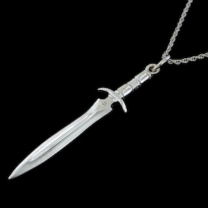 Solid 14K White Gold Waisted Blade Short Sword Pendant or Necklace (Optional Chain)