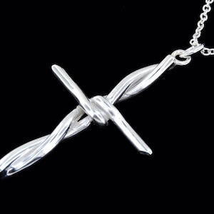 Sterling Silver Barbed Wire Cross Pendant or necklace (Optional Chain)