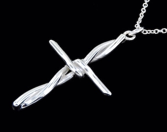 Sterling Silver Barbed Wire Cross Pendant or necklace (Optional Chain)