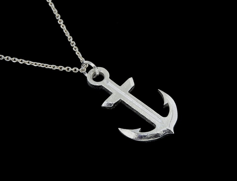 Optional Chain Medium Sterling Silver Burred Finish Anchor Pendant