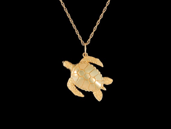 14k Yellow Gold Green Sea Turtle Pendant or Necklace optional