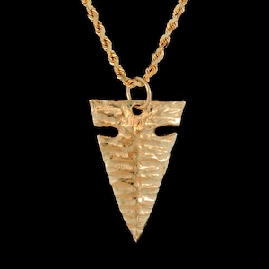 Large 14k Yellow Gold Obsidian Style Arrowhead Pendant or Necklace (Optional Chain)