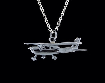 Oxidized Sterling Silver Personal Aircraft Airplane Pendant or Necklace (Optional Chain)