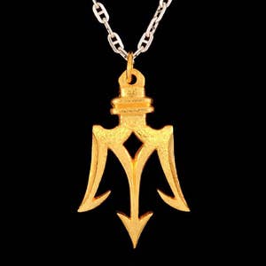 Sterling Silver 22k Yellow Gold plated Trident of Poseidon Pendant or Necklace (Optional Chain)