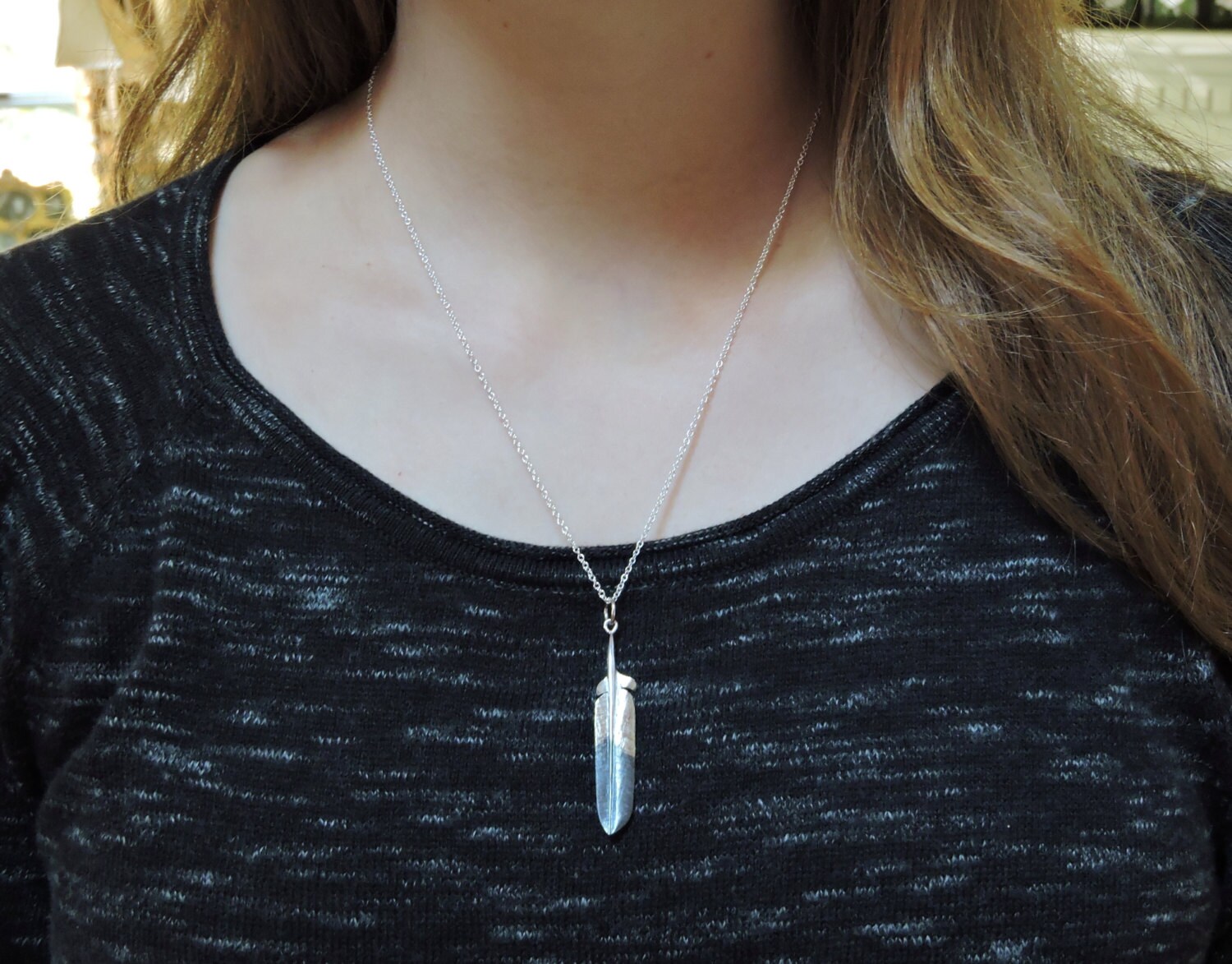 Sterling Silver Oxidized Eagle Feather Pendant or Necklace 