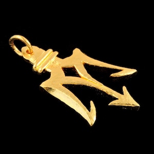 May include: A gold-colored trident pendant with a loop for attaching to a chain.