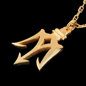 Large 14k Yellow Gold Poseidon's Trident Pendant or Necklace (Optional Chain) image 1