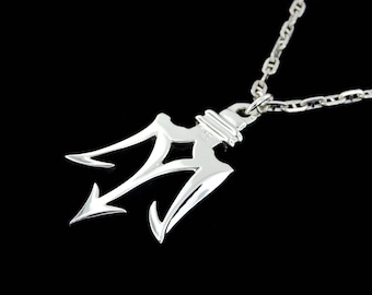 Large Sterling Silver High Polished Trident of Poseidon Pendant or Necklace (Optional Chain)