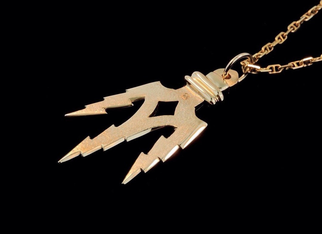 Zeus and Poseidon's Lightning Bolt Trident Pendant in Solid 14k