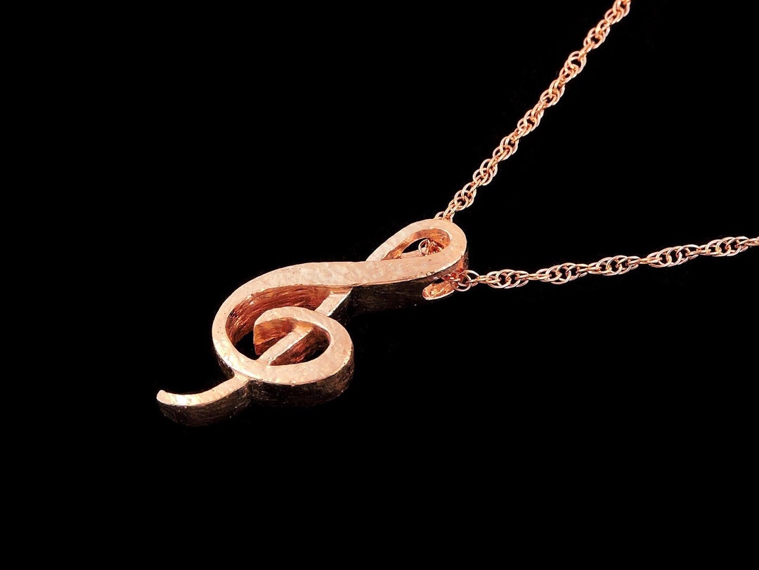 Rusty Clef Note 14k Rose Gold Treble Clef Music Note Burred Finish Pendant or Necklace ...