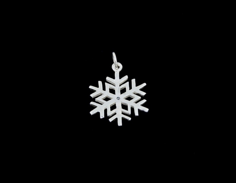 Optional Chain Sterling Silver High Polished Snowflake with .05ct Blue Diamond Center Pendant or Necklace
