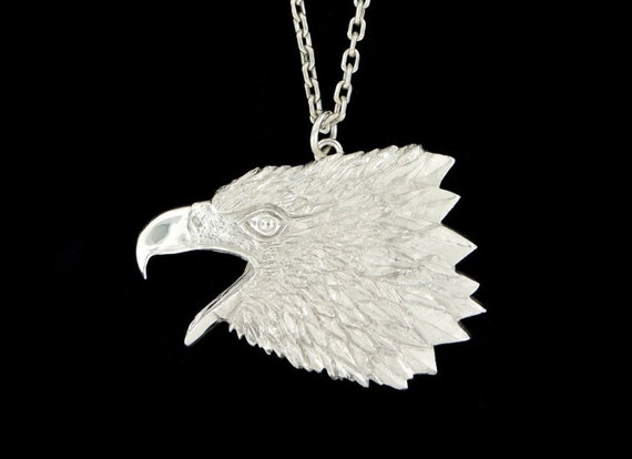 Large Sterling Silver Crying Eagle Head Necklace optional Chain