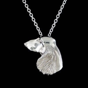 Sterling Silver Long Haired Dachshund Head Study Pendant or Necklace (Optional Chain)