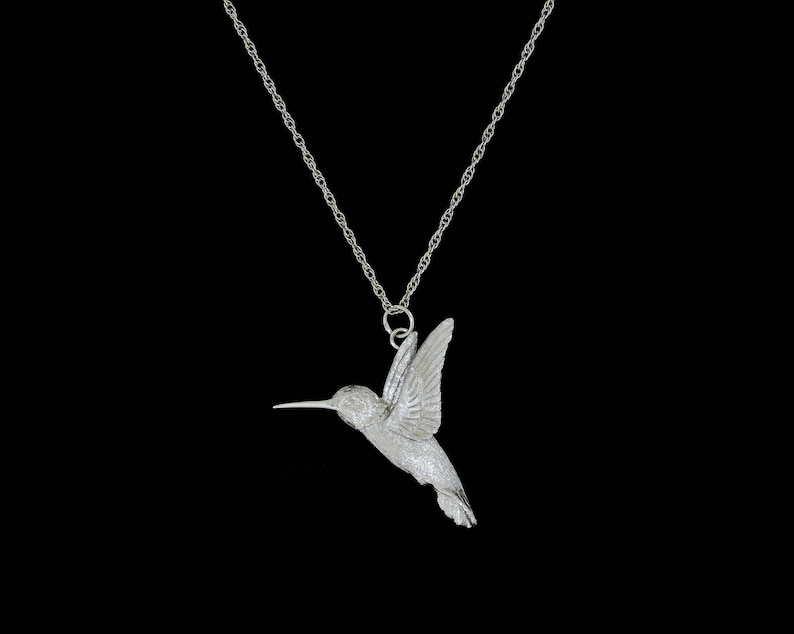 Small 14k White Gold Hummingbird Pendant or Necklace optional | Etsy
