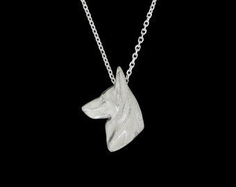 Sterling Silver Satin Finish German Shepherd Head Study Pendant or Necklace (Optional Chain)