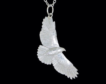 Sterling Silver Soaring Red Tailed Hawk Pendant or Necklace (Optional Chain)