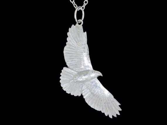 Sterling Silver Soaring Red Tailed Hawk Pendant or Necklace