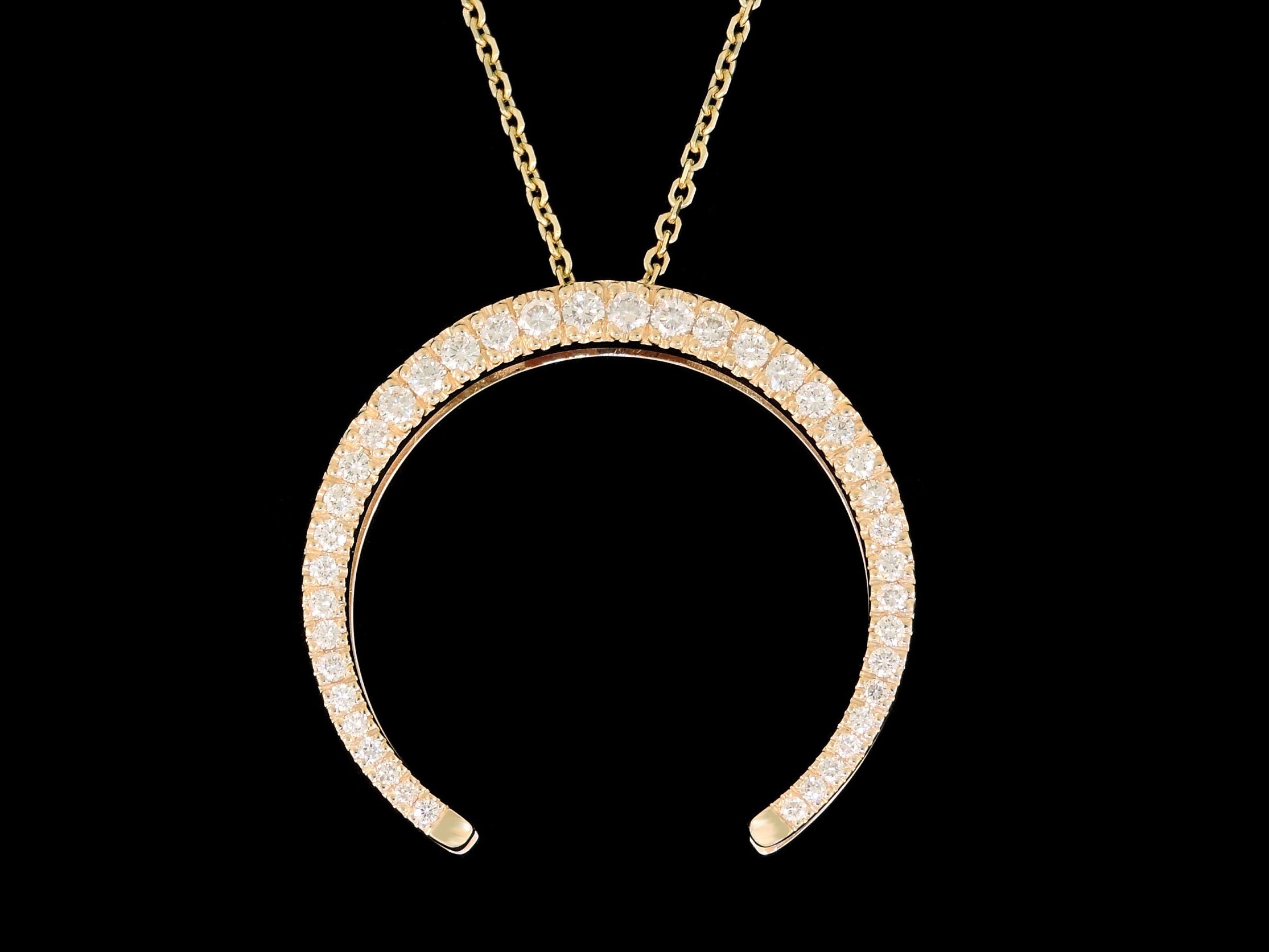 14k Yellow Gold Diamond Crescent Pendant Necklace (.70ct TW)