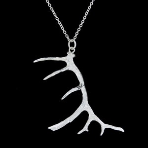 Sterling Silver Large Elk Antler Pendant or Necklace (Optional Chain)