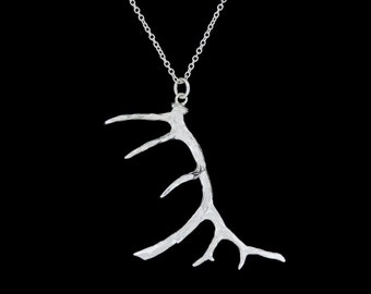 Sterling Silver Large Elk Antler Pendant or Necklace (Optional Chain)