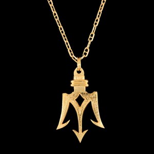 Large 14k Yellow Gold Poseidon's Trident Pendant or Necklace (Optional Chain) image 4