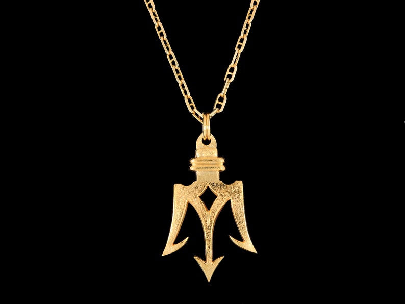 Large 14k Yellow Gold Poseidon's Trident Pendant or Necklace (Optional Chain) image 4