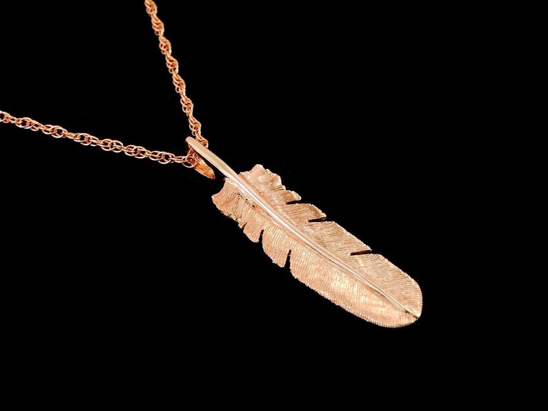 14k Rose Gold Double Sided Hawk Tail Feather Pendant Or Image 0